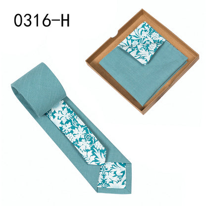Men's Tie Floral Print Pocket Square Cotton Tie - Lumina shop