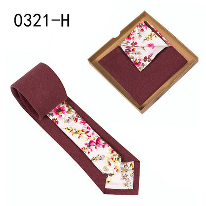 Men's Tie Floral Print Pocket Square Cotton Tie - Lumina shop