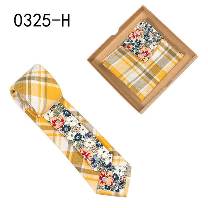 Men's Tie Floral Print Pocket Square Cotton Tie - Lumina shop