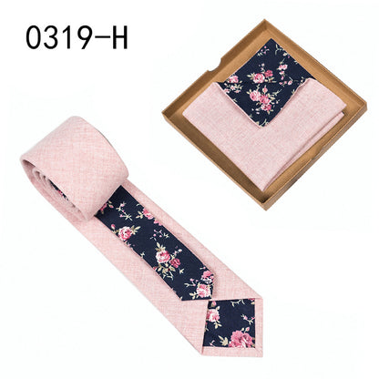 Men's Tie Floral Print Pocket Square Cotton Tie - Lumina shop
