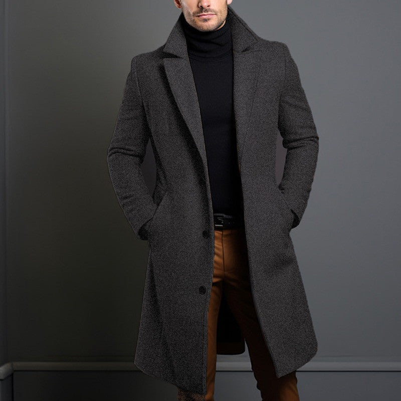 Men’s Woolen Mid-Length Trench Coat – Classic Warm Winter Overcoat | Luminashop.