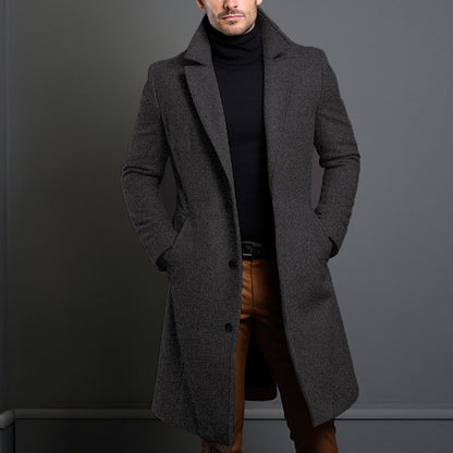 Men’s Woolen Mid-Length Trench Coat – Classic Warm Winter Overcoat | Luminashop.