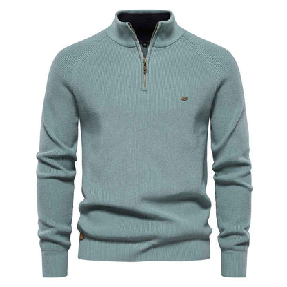 Men's Zipper Stand Collar Knitted Sweater Fashion Slim Solid Color Long Sleeve Half Turtleneck Top Men's Clothing