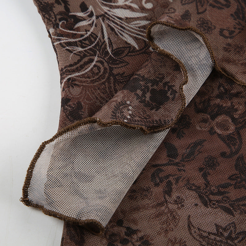 SEO-Friendly Product Description – Retro Style Beaded Halter Spaghetti Strap Mesh Stitching Irregular Hem Vest | Luminashop