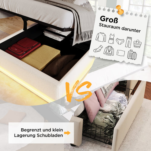 Aufbewahrungsbett aus Baumwolle – Bequemes, modernes Bett mit Stauraum & weichem Baumwollbezug | Luminashop