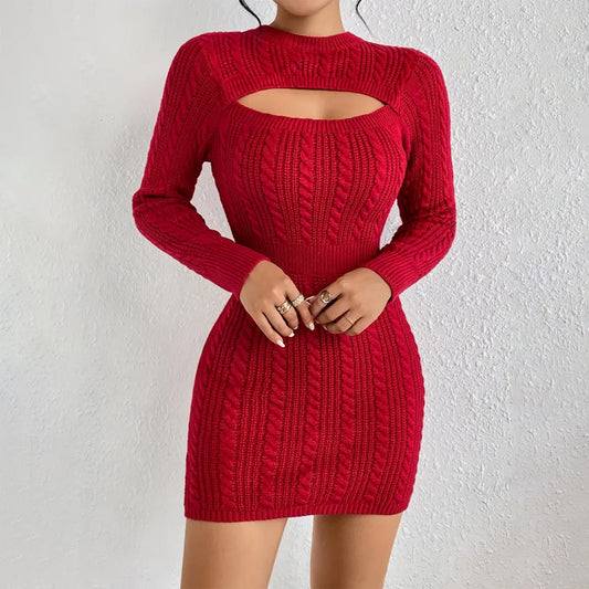 Hollow-out Cinched Women's Clothing Package Hip Sweater Dress - Lumina shop