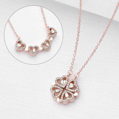 Retro Magnetic Folding Heart Shaped Four Leaf Clover Women Love Clavicle Chain Gifts Openable Choker Jewelry