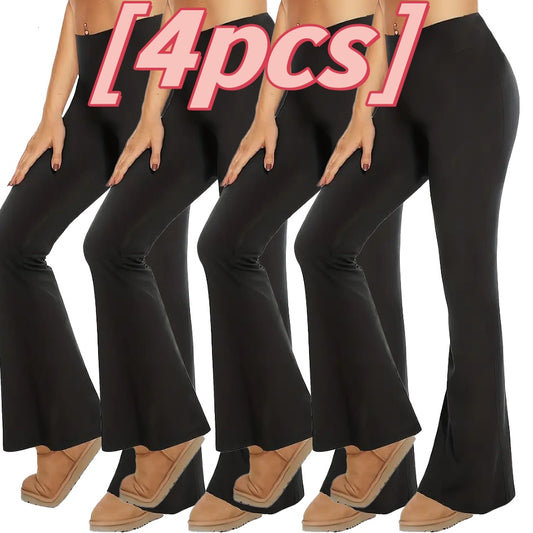 Black bell-bottom pants with tan shoes on a white background, labeled '4pcs'.