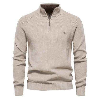 Men's Zipper Stand Collar Knitted Sweater Fashion Slim Solid Color Long Sleeve Half Turtleneck Top Men's Clothing