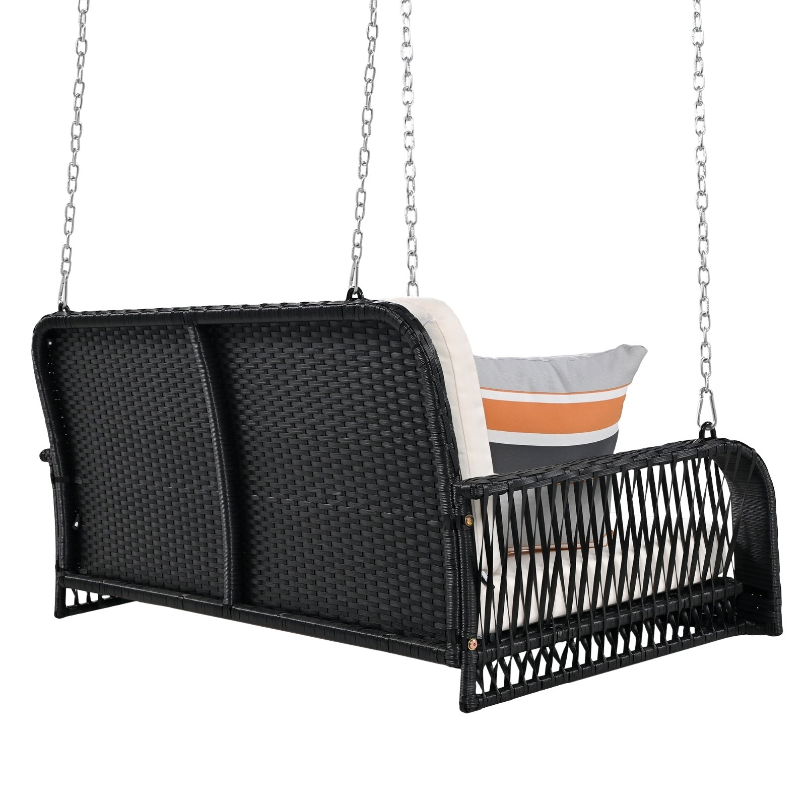 GO PE Wicker Porch Swing, 2-Seater Hanging Bench With Chains, Patio Furniture Swing For - Lumina shop