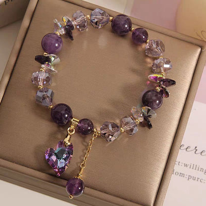 Purple Heart Crystal Bracelet Fashion Elegant Natural Amethyst Jewelry - Lumina shop