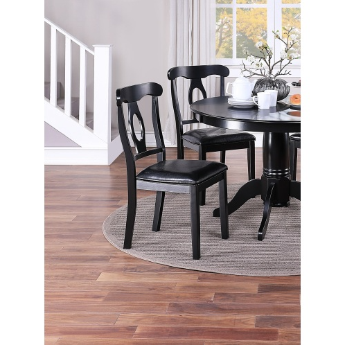 Classic 5-Piece Dining Room Set – Round Table + 4 Cushioned Side Chairs | Rubberwood | Black Finish | Luminashop