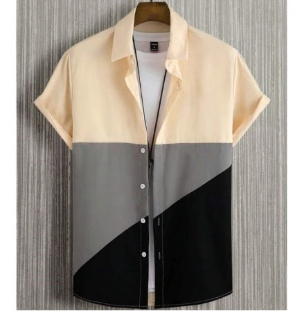 Fashion Trendy Men's Shirt Digital Printing Casual Breathable Stand Collar Short Sleeve - Lumina shop