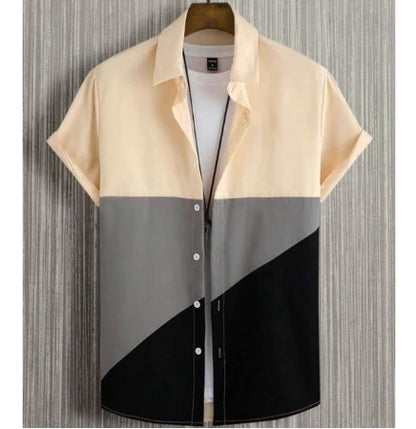 Fashion Trendy Men's Shirt Digital Printing Casual Breathable Stand Collar Short Sleeve - Lumina shop