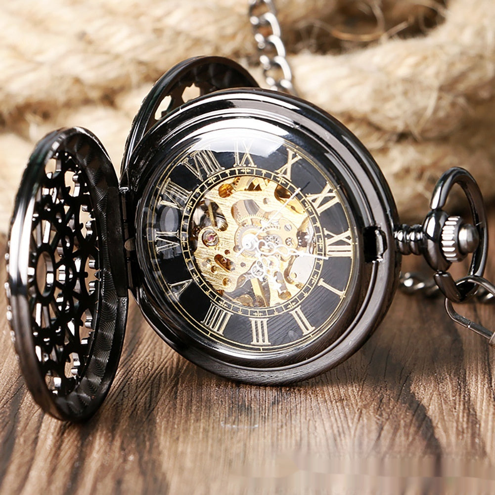 Mechanical Pocket Watch Retro Large Gun Color Spider Web Flip - Lumina shop