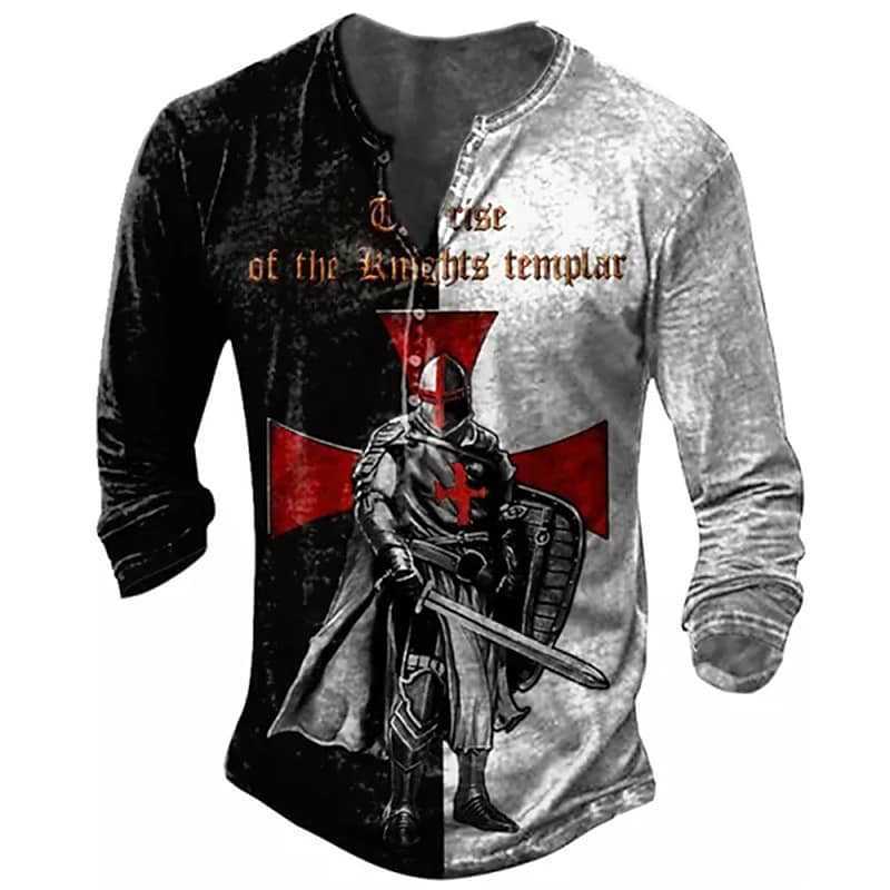 Open Placket Button Digital Printing Men's Long-sleeved T-shirt - Lumina shop