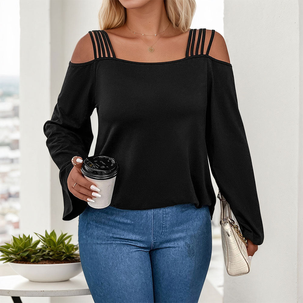 Simple and Elegant Off-Shoulder Long Sleeve T-Shirt – Stylish Women’s Top | Luminashop