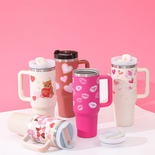 40 Oz Tumbler With Handle Straw Insulated, Stainless Steel Spill Proof Vacuum Coffee Cup Tumbler With Lid Tapered Mug - Lumina shop