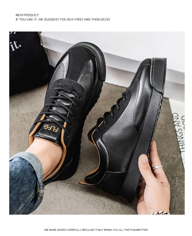 Men’s Black Leather Work Shoes – Low-Cut Casual Business Footwear, Comfortable Office & Daily Wear | Luminashop