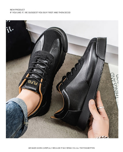 Men’s Black Leather Work Shoes – Low-Cut Casual Business Footwear, Comfortable Office & Daily Wear | Luminashop