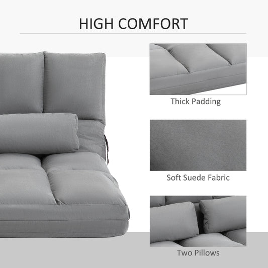 Folding Upholstered Couch Bed Gray Convertible Floor Sofa Chair Metal Frame Pillows - Lumina shop