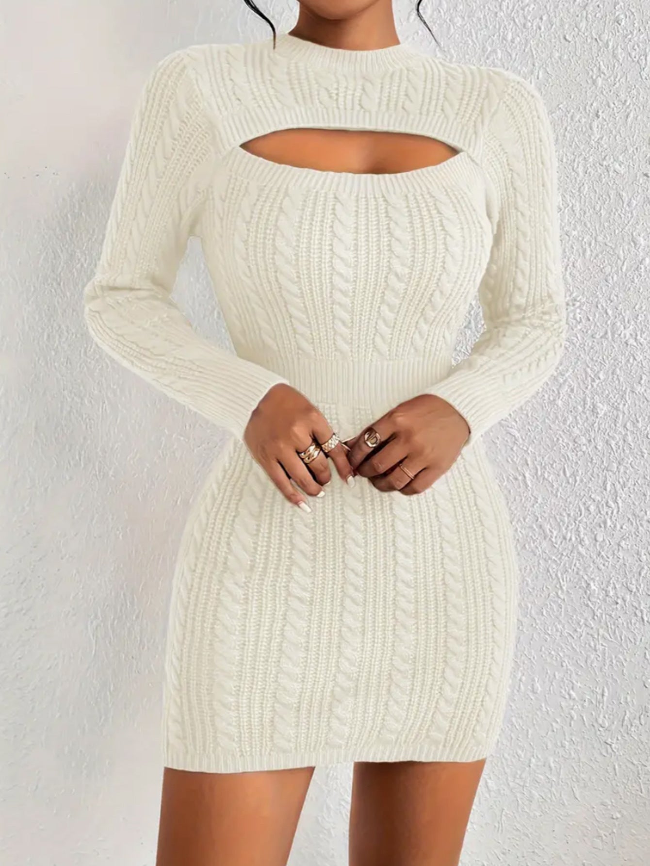 Hollow-Out Cinched Women’s Clothing Package Hip Sweater Dress | Luminashop