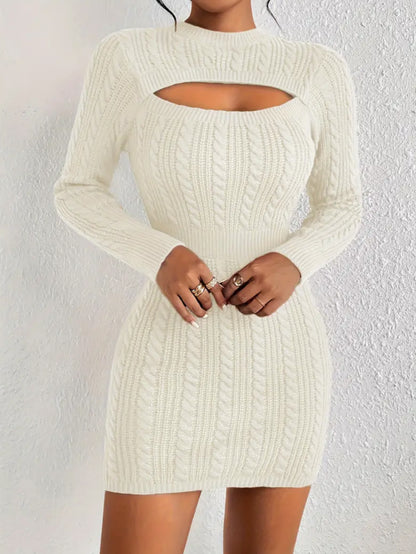 Hollow-Out Cinched Women’s Clothing Package Hip Sweater Dress | Luminashop