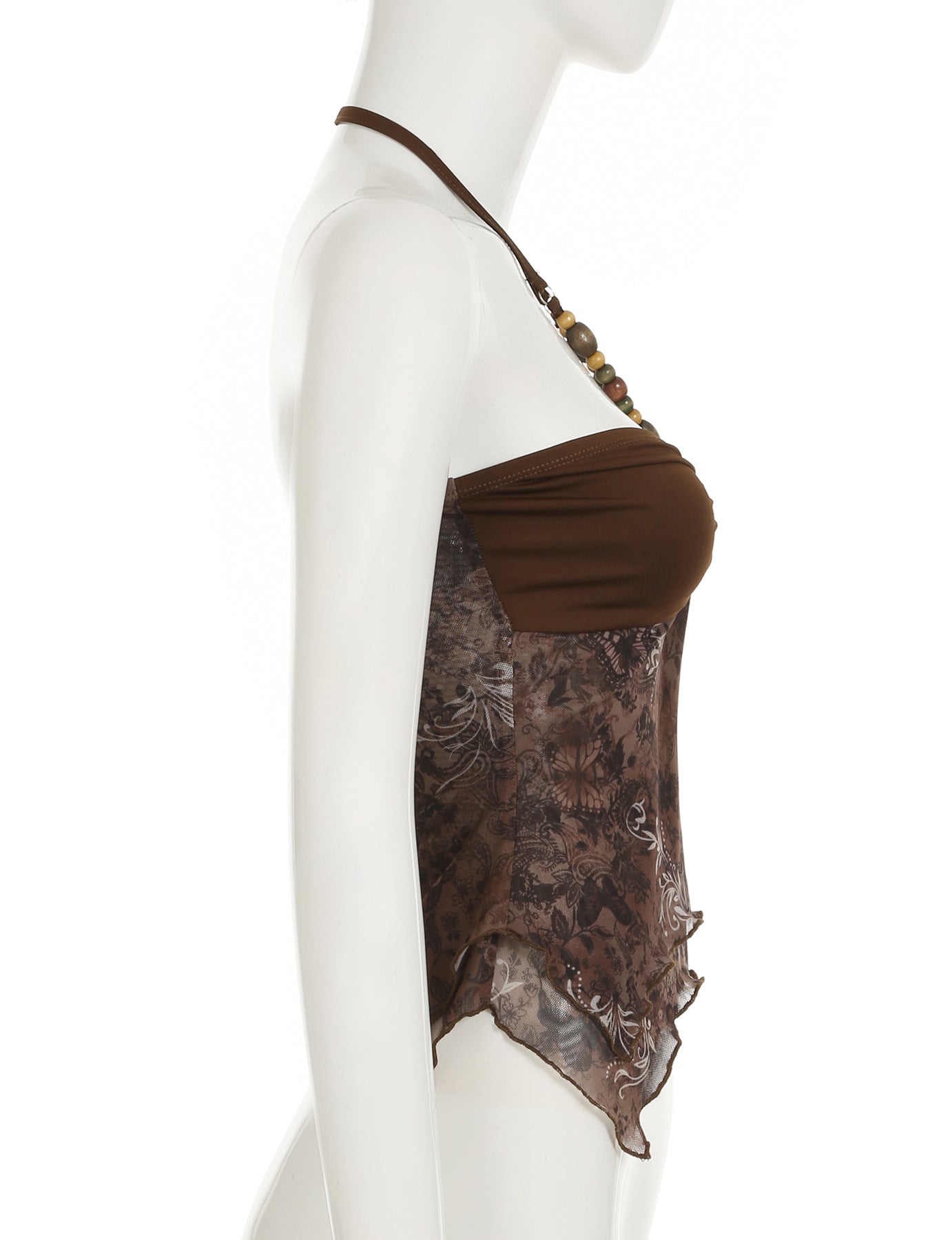 SEO-Friendly Product Description – Retro Style Beaded Halter Spaghetti Strap Mesh Stitching Irregular Hem Vest | Luminashop