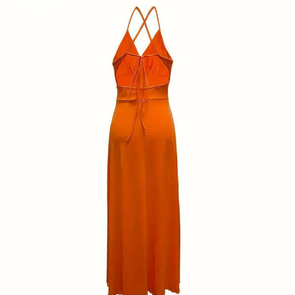 Women's Sexy Deep V Neck Maxi Dress Spaghetti Strap Sleeveless Backless High Slit Long Dress - Lumina shop