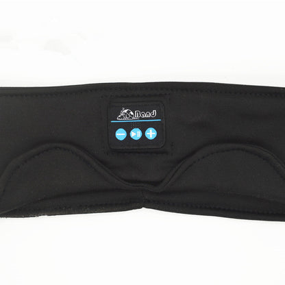 Black headband with Bluetooth control panel on a white background