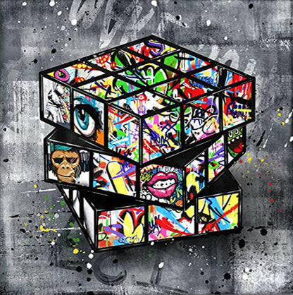Banksy Graffiti Rubik's Cube Canvas Painting Wall - Lumina shop