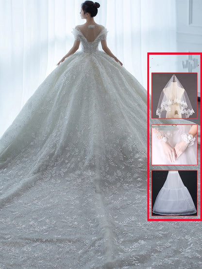 Off Shoulder French Main Wedding Dress – Elegant Bridal Gown with Romantic Silhouette | Luminashop