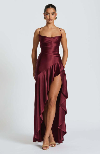Women's Backless Ruffles Maxi Dress - Irregular Fashion Evening Party Club Split Maxi Dresses - My Store