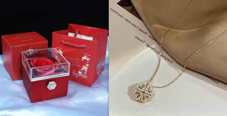 Retro Magnetic Folding Heart Shaped Four Leaf Clover Women Love Clavicle Chain Gifts Openable Choker Jewelry