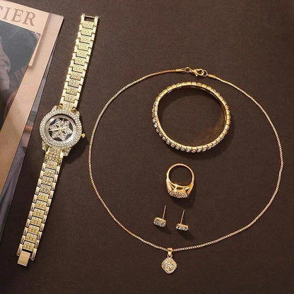 Snowflake Pattern Watch Luxury Full Rhinestone Jewelry Five-piece Set - Lumina shop