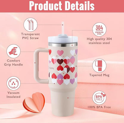 40 Oz Tumbler With Handle Straw Insulated, Stainless Steel Spill Proof Vacuum Coffee Cup Tumbler With Lid Tapered Mug - Lumina shop