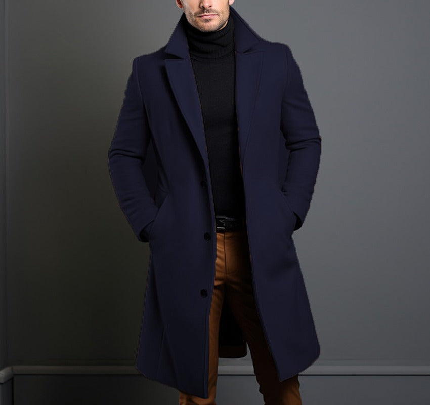 Men’s Woolen Mid-Length Trench Coat – Classic Warm Winter Overcoat | Luminashop.