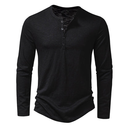 Men's Long-sleeved T-shirt Fashion Casual Solid Color Pullover Button Top Autumn And Spring Clothing - My Store