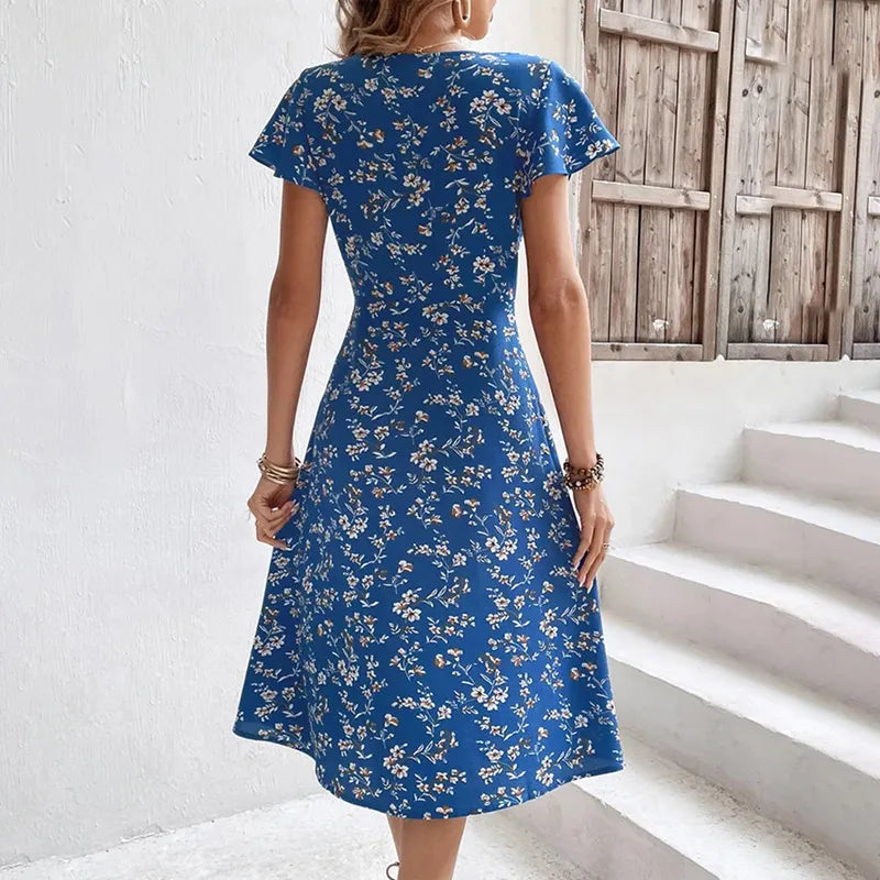 Women’s Summer Floral Print Maxi Dress – Button Up Split Long Bohemian Beach Party Dress | Luminashop