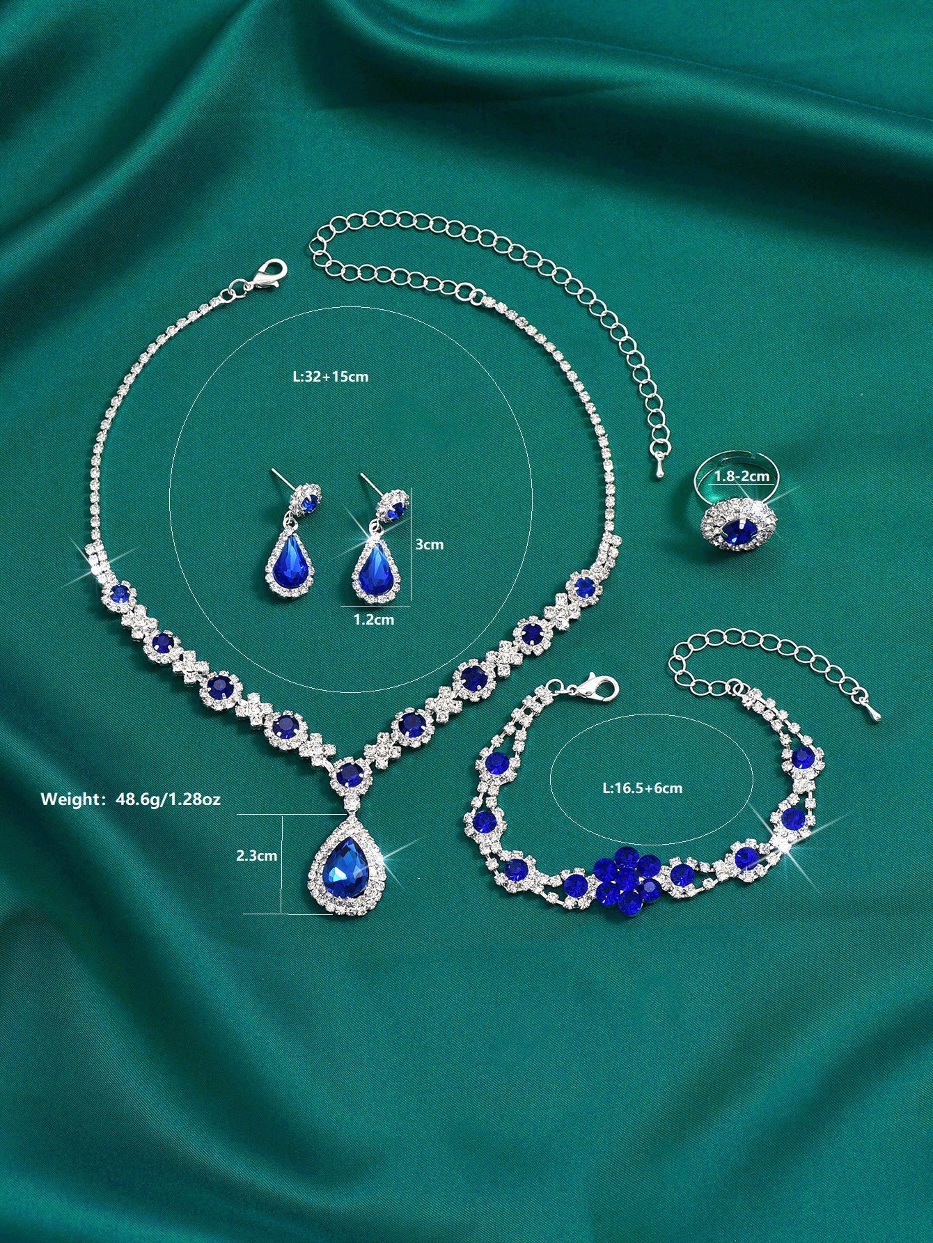 High-grade Crystal Gem Jewelry Set – Water Drop Necklace, Ear Stud, Bracelet, and Ring | Luminashop