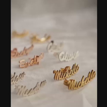 Custom Name Stud Earrings for Women – Personalized Stainless Steel Nameplate Jewelry | Luminashop