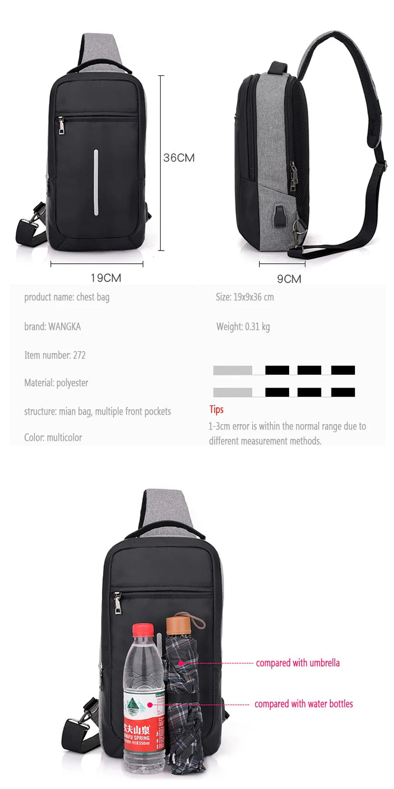 Anti-Theft USB Charging Chest Bag | Luminashop